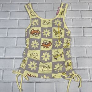 Rugrats Cinched Ribbed Cropped Graphic Tank Top Yellow Junior's Size Small